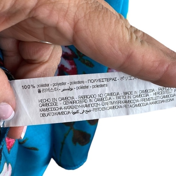 Zara Blouse Teal Floral V-neck with Peplum Sz Medium - Picture 7 of 11